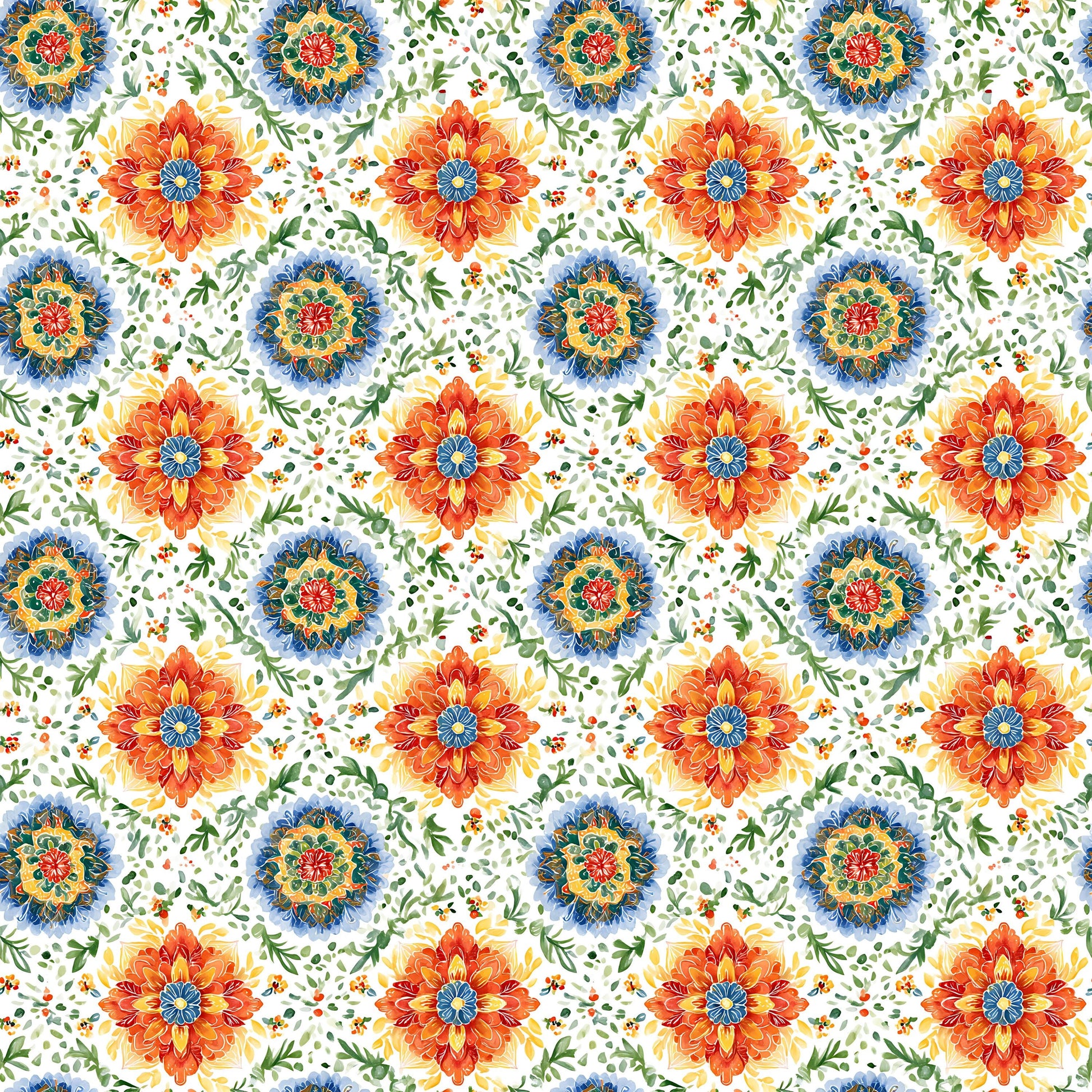 Orange+Blue Floral Fabric - Shop now at American Fabric Prints