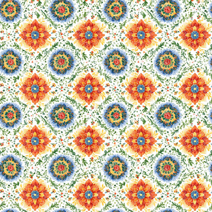 Orange+Blue Floral Fabric - Shop now at American Fabric Prints