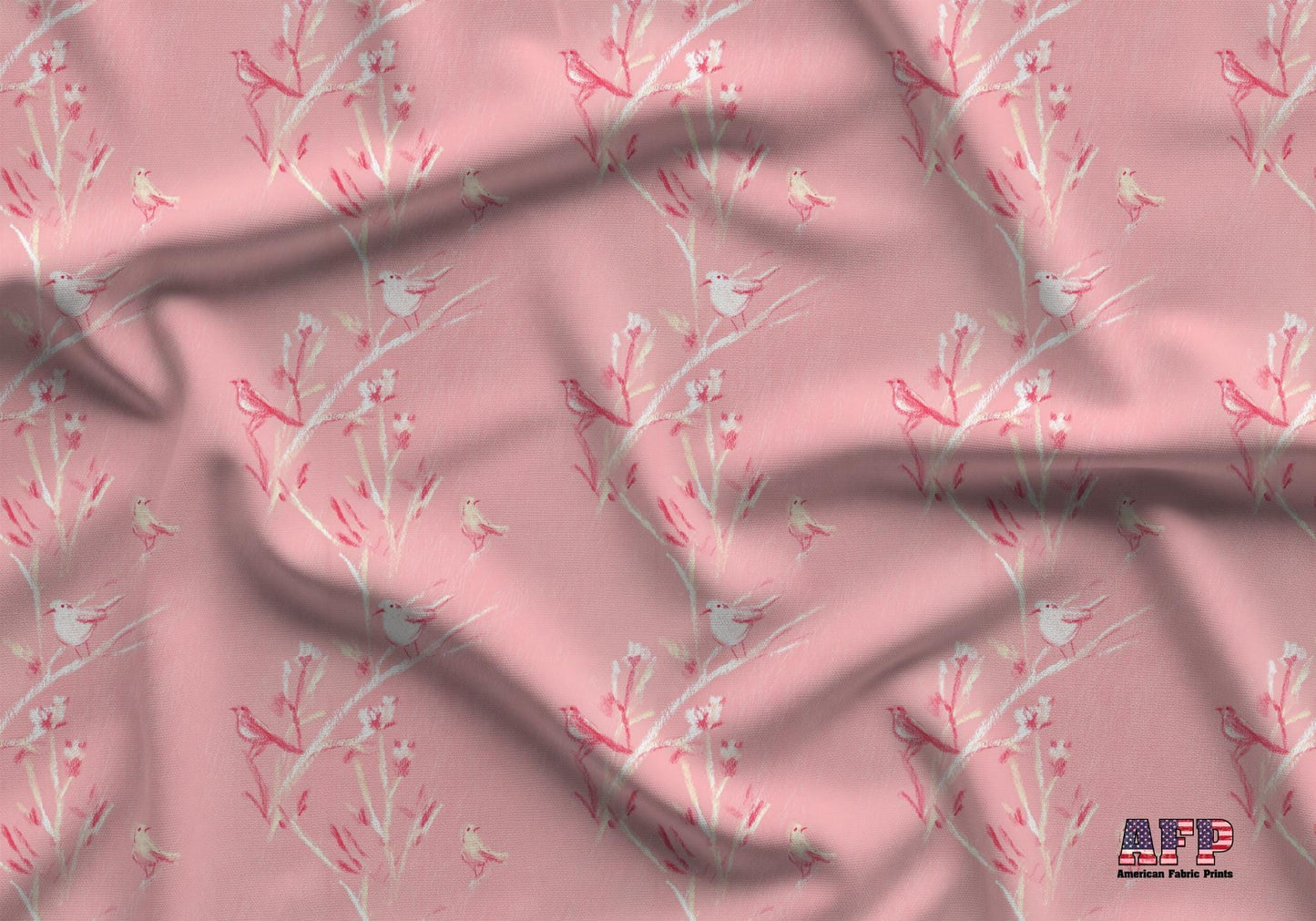 Sketchy Pink Birds Fabric - Shop now at American Fabric Prints
