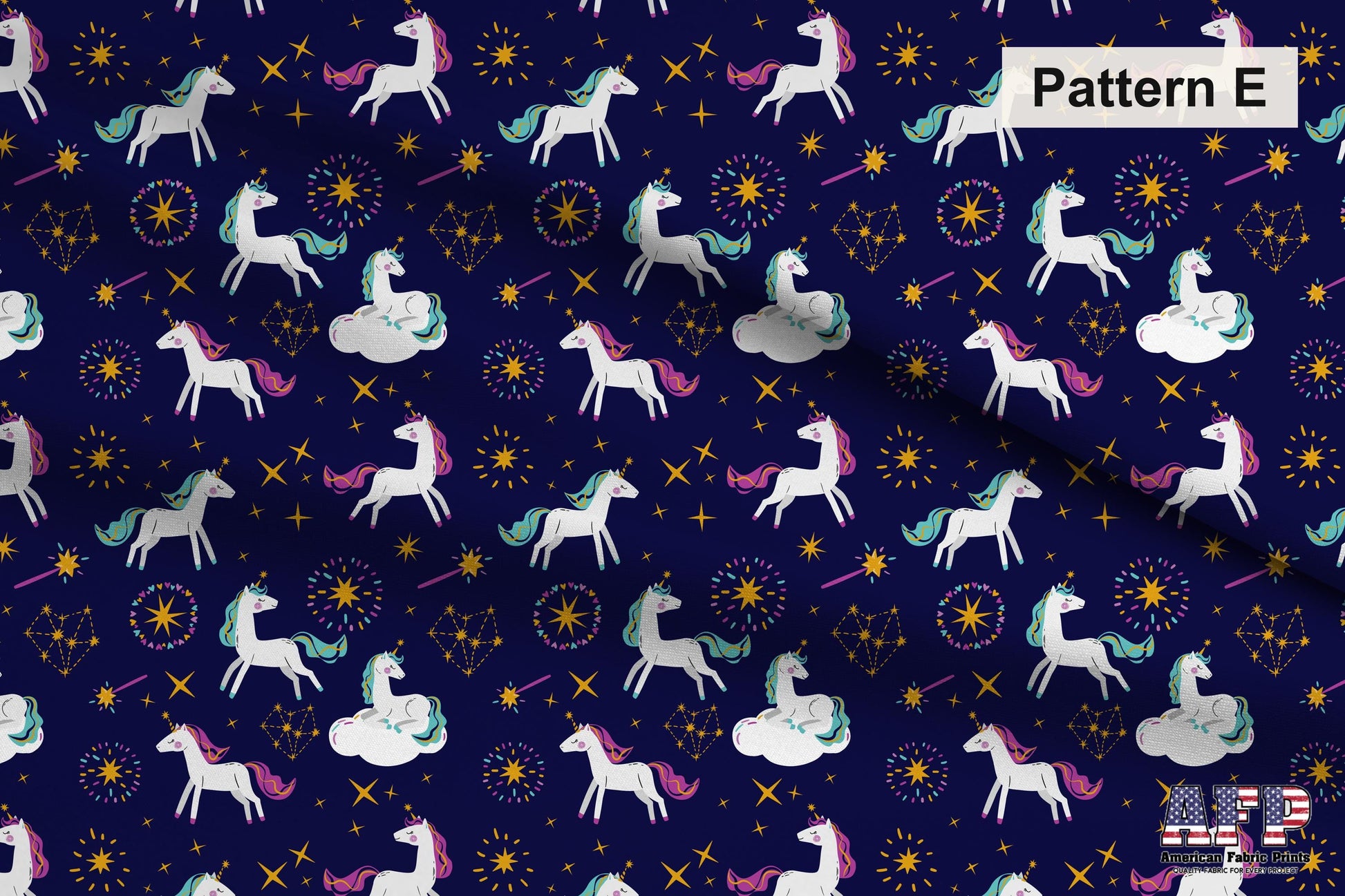 Whimsical Unicorn Fabric Bundles. Choose Your Patterns. Pattern E. Shop now at American Fabric Prints.