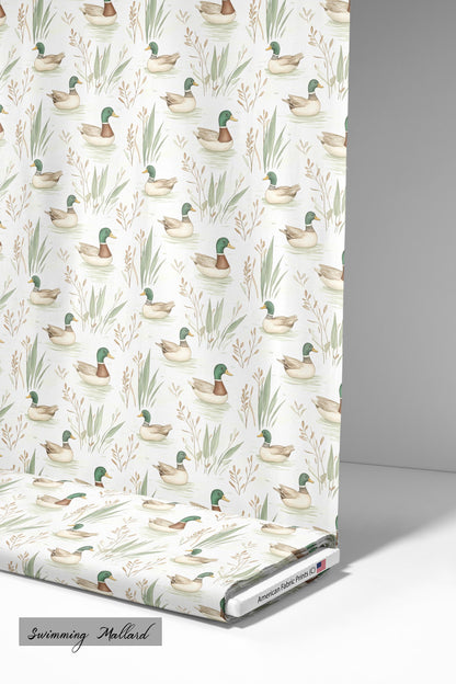 Swimming Mallard Duck Pattern on Premium Cotton Fabric. Shop now at American Fabric Prints.