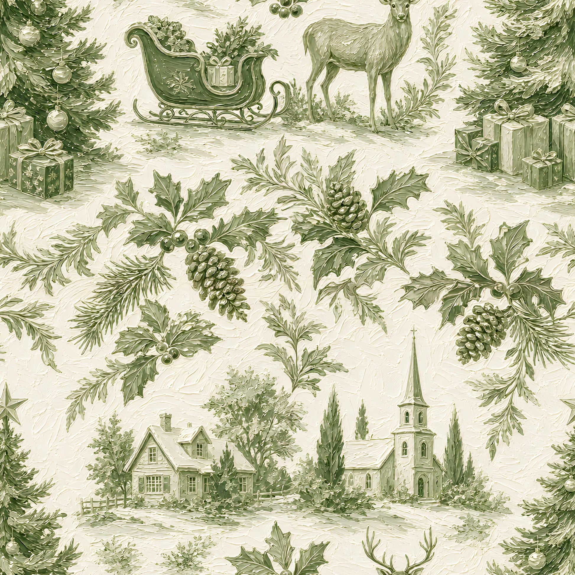 Green Christmas Toile Fabric - Shop now at American Fabric Prints