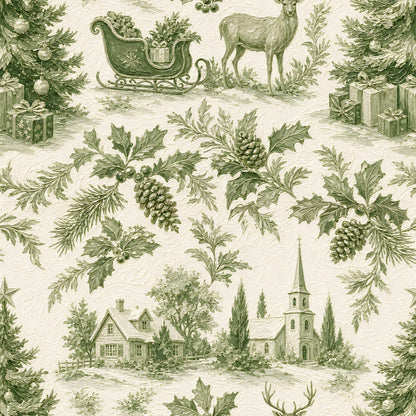 Green Christmas Toile Fabric - Shop now at American Fabric Prints