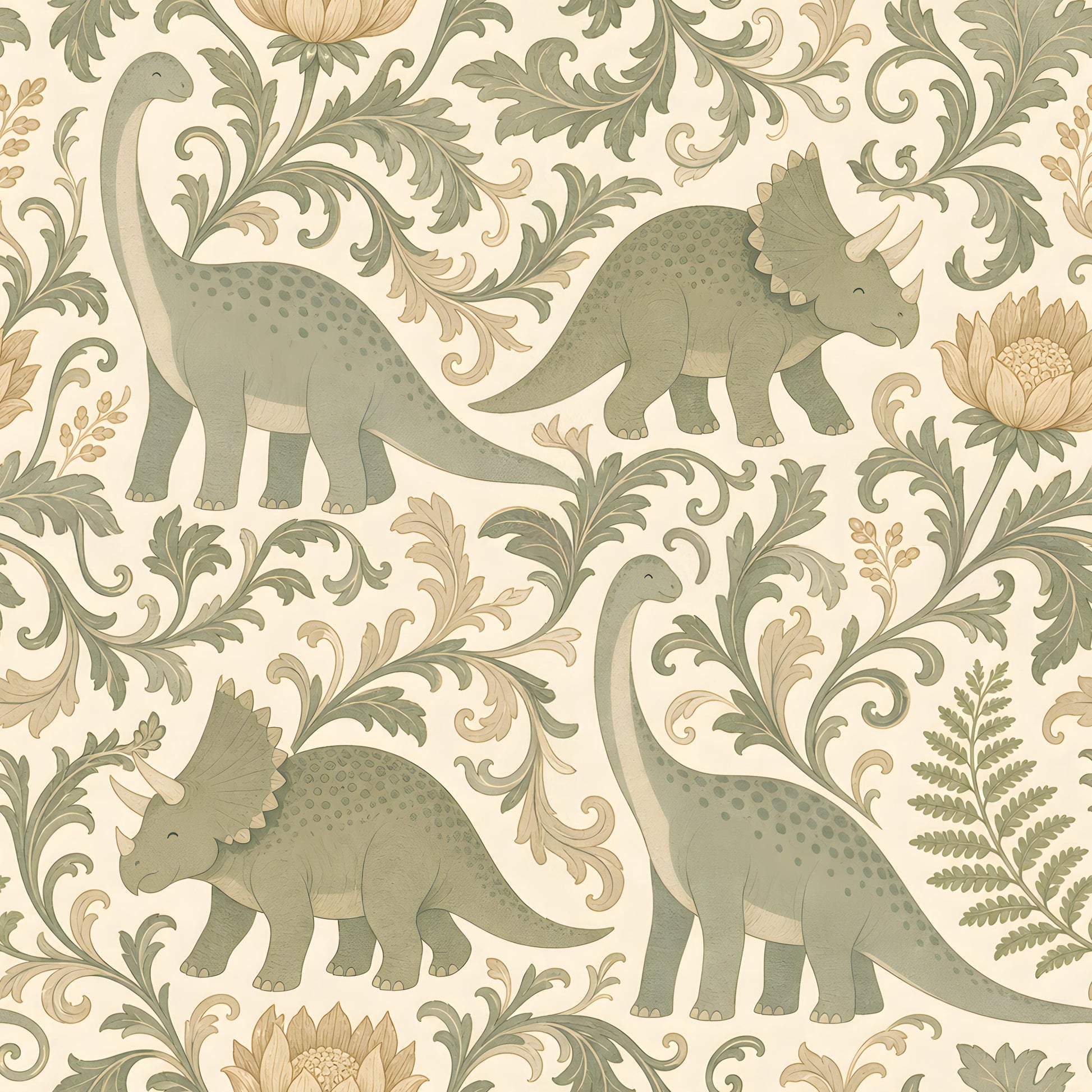 Dinosaur Damask Sage Green Fabric - Shop now at American Fabric Prints