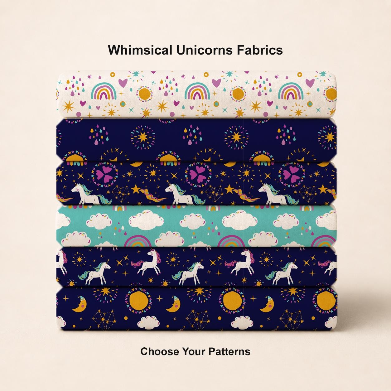 Whimsical Unicorn Fabric Bundles. Choose Your Patterns. Shop now at American Fabric Prints.
