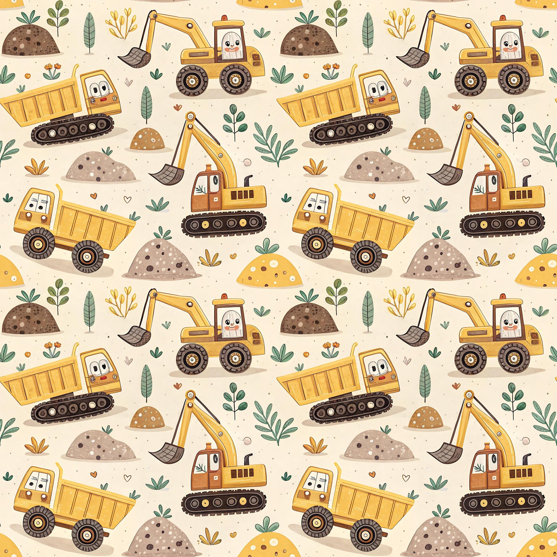 Dump Trucks and Excavators Fabric - Shop now at American Fabric Prints