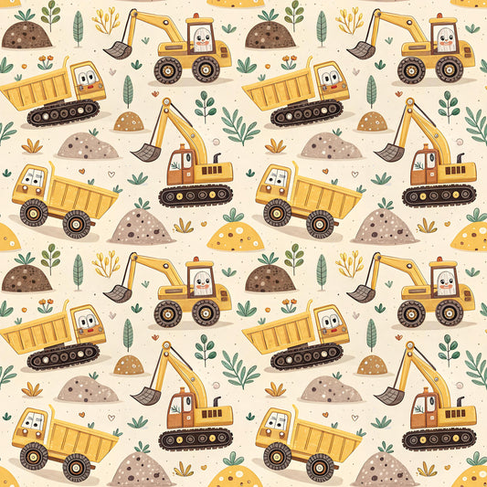 Dump Trucks and Excavators Fabric - Shop now at American Fabric Prints