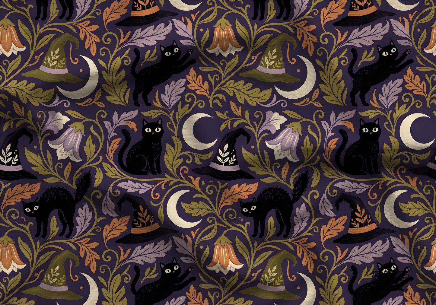 Witch Black Cat Moon Fabric - Shop now at American Fabric Prints