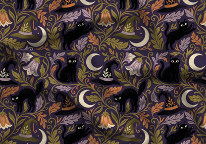 Witch Black Cat Moon Fabric - Shop now at American Fabric Prints