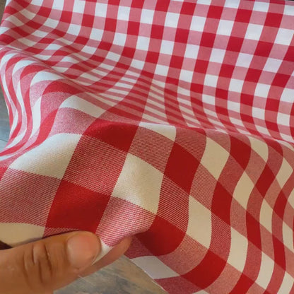 Red and White Plaid Woven Fabric, Checkered Red and White Tablecloth Fabric, Seasonal Outdoor Fabric, Performance Picnic Table Fabric